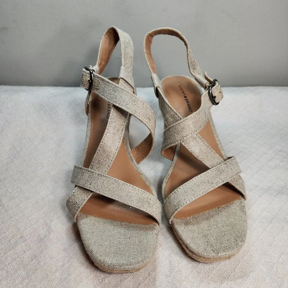 Lucky Brand Women’s Size 10 M Beige Gold Mytila Espadrille Wedge Sandals 168